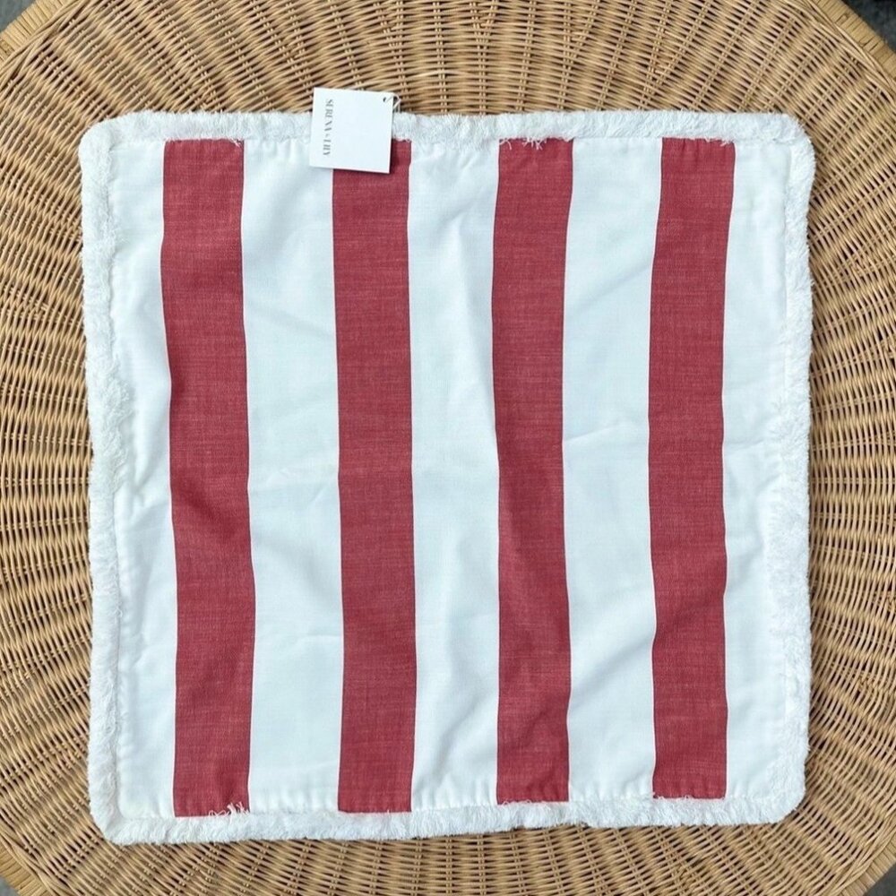 NEW Serena & Lily Perennials Harbor Stripe Pillow Cover (24” SQ)-Lobster Red